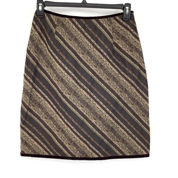 J. Jill Dresses & Skirts - J. Jill Size 8P Elegant Brown Striped A-Line Skirt Tapestry Style Preppy Office